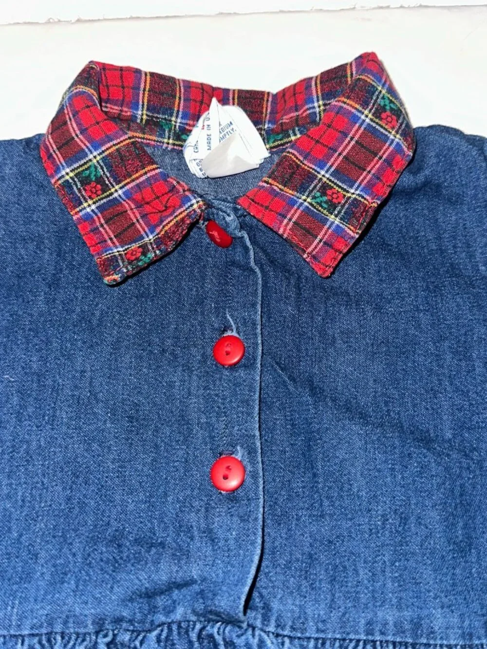 Vintage Vtg OshKosh B’Gosh Girls Jean Denim Dress Red plaid, Size 4